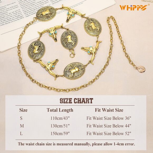 Western Metal Concho Belt For Women Vintage Cowgirl Boho Turquoise Chain Belts🦏 - Picture 4 of 7